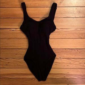 Black Ribbed One-Piece Swimsuit
